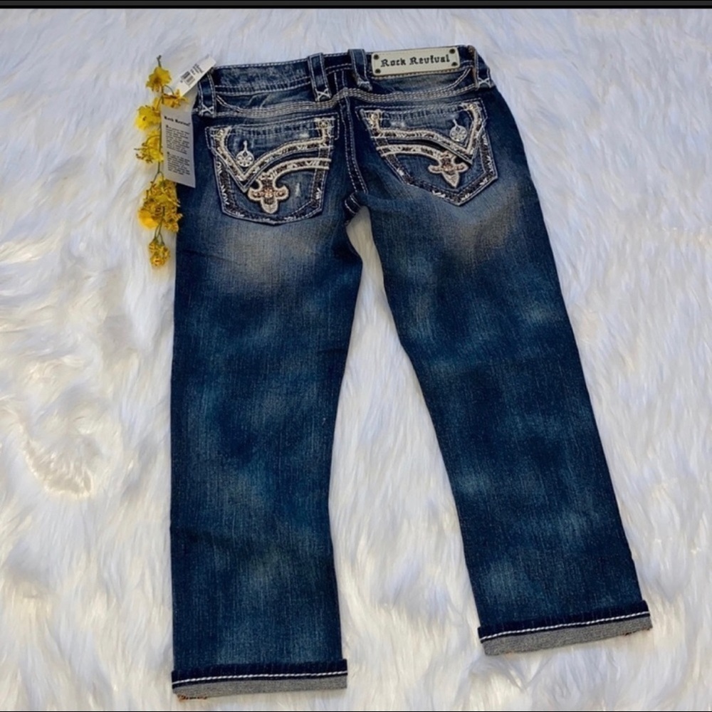 Rock Revival Alexia Crops Women’s Sz 23 Stretched Jean Capri Medium Wash New